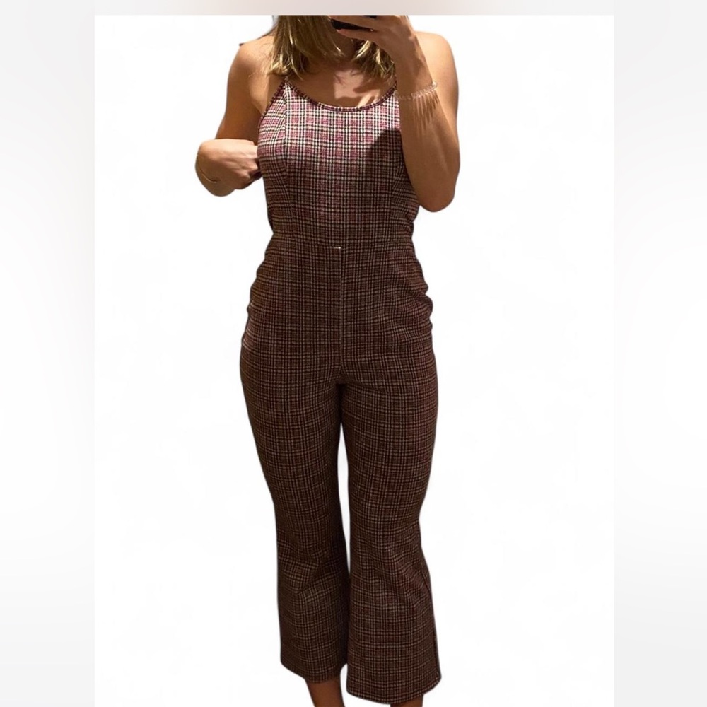 Wild Fable Red and Black Checkered Jumpsuit